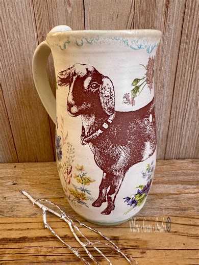 Tall Goat Mug With Colorful Flowers. Thumb Rest Nubian Goat Mug Stoneware, Handmade USA One of a Kind, Farm Animal Mug. Beer Mug. - Etsy