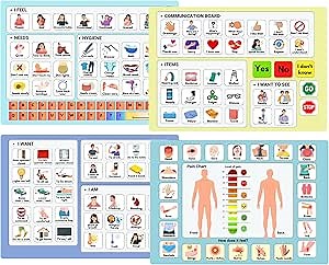Communication Boards Set for Non Verbal Adults Aphasia Stroke Patients, Hospital and Care Home use, Picture Symbol Communication Cards