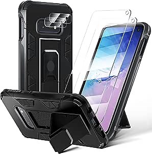 Amazon.com: HATOSHI Samsung Galaxy S10e Case with 2 Pack Tempered Glass Screen Protector and 2 Pack Camera Lens Protector, [5X Military-Grade Shockproof] Magnetic Kickstand Protective Phone Cover for S10e, Black : Cell Phones & Accessories