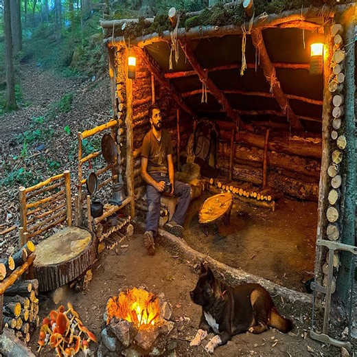 Building warm bushcraft shelter big tree house. | Sam Cooper