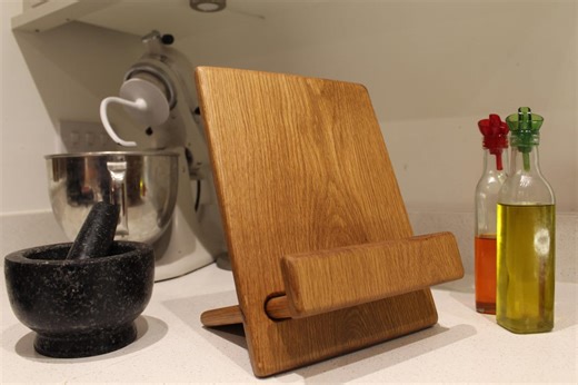 Handmade Solid Oak Cookbook Stand: Adjustable Wooden Tablet Holder - Etsy
