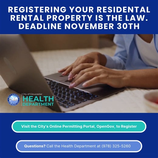 1K views | Beginning November 30, 2025, if a tenant contacts the Health Department for assistance or the Health Department is informed that your property is being rented without registration, fines of $500 per day will apply. Register your Residential Rental Property before November 30: tinyurl.com/RentalRegistryGloucester - #GloucesterHealthDepartment #RentalRegistry | City of Gloucester, MA | Facebook