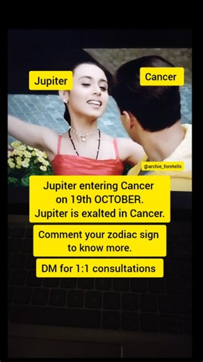 ✨Archie✨ on Instagram: "✨ Big Cosmic Shift Alert! ✨ Jupiter enters Cancer on 19th October 2025 — bringing major blessings, emotional growth & abundance! 🌕💫 This transit will reshape your destiny, career, love life & spiritual path. Is Jupiter in Cancer lucky for your zodiac sign? 🌙 Let’s decode what this means for you according to your birth chart 🪐 🔮 DM for personal Jupiter transit reading or kundli consultation 👇 Drop your zodiac sign in comments to know how this Jupiter Gochar will affe