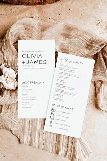 Minimal Wedding Program Template Foldable Wedding Ceremony Program Elegant Order of Service Printable Folded Program Wedding Template MW01 - Etsy