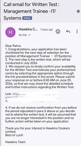 Hawkins Written Test Mail Received 📩 | Management Trainee (IT/Systems) | Placement Journey 🚀#Hawkins