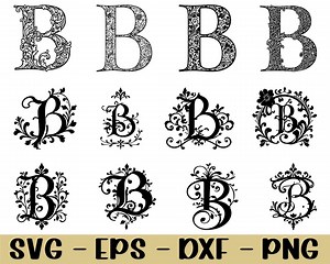 Decorative Floral Letter B Svg, Floral Letter B Silhouette, Dxf, Png - Etsy