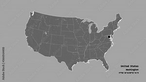 Oklahoma, state of United States mainland, with its capital, localized, outlined and zoomed with informative overlays on a bilevel map in the Stereographic projection. Animation 3D Stock Video