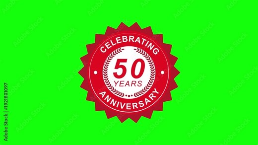 50 Years Anniversary Seal Green Screen Animation with Rotating Celebration Badge for Video Overlay