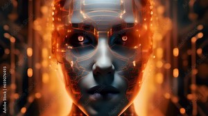 Closer look at beautiful woman cyborg, Android robot bionic, Female artificial intelligence, Generative AI