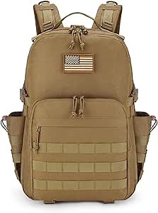 CVLIFE Military Travel Backpack for Men 40L Tactical Work Backpack Molle Rucksack Large Bookbag Army Day Pack with Bottle Holder for Women Outdoor Camping Sport Hiking Trekking Everyday Carry, Tan