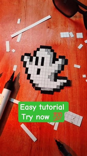 👻 pixal art 🎨 tutorial try ❓this one at your home , 🏠 #shorts #pixelart #ghost