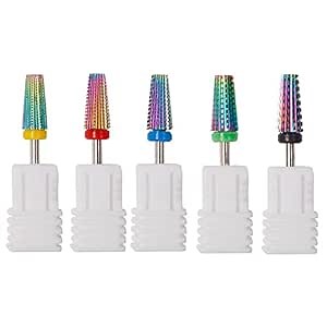 5PCS Tapered Barrel Carbide Nail Drill Bit,Nail Drill Bits Set,Drill Bits For Nails Flat Top,Acrylic Nail File Drill Bit Cuticle Drill Bits,Nail Art Tools Gel Nails Manicure Pedicure(XF,F,M,C,XC)