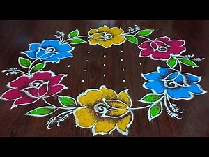 sankranthi chukkala muggulu (11×6) dots... Beautiful rose flower rangoli