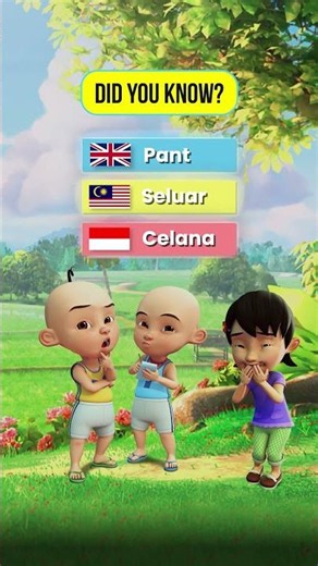 Upin dan Ipin membeli seluar baru di kedai barangan Malaysia.#UpinIpin #PerbezaanKata