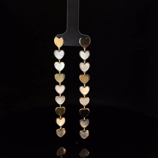 14K Italian Yellow Gold Inlay Mother of Pearl Onyx or Malachite Heart Dangle Earrings - Etsy