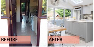 Small galley kitchen transformed into spacious room for the entire family to socialise