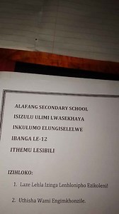 ALAFANG SECONDARY SCHOOL ISIZULU ULIMI LWASEKHAYA INKULUMO ELUN... | Filo