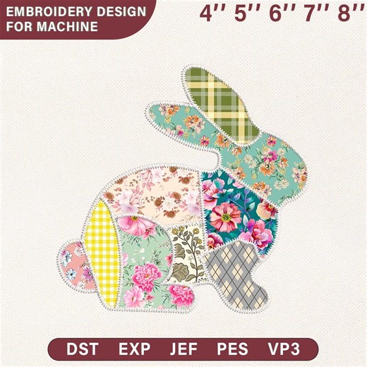 Easter Bunny Applique Embroidery Design | Floral Patchwork Rabbit Pattern | Instant Download - Etsy