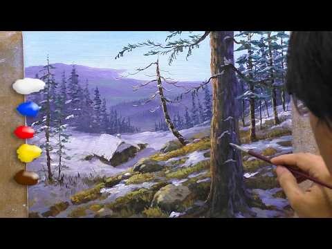 How to Paint Winter Forest in Acrylics? / Time-lapse / JMLisondra
