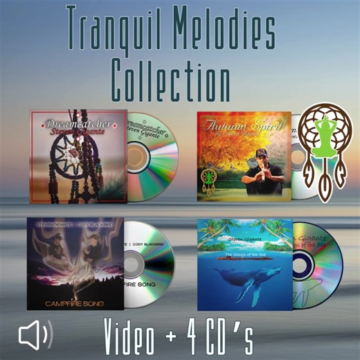🌾✨Embrace the peaceful rhythms of nature and spirit with "The Tranquil Melodies CD & Video Bundle" — a soul-soothing collection of Native American flute music by Steven Gigante, created to help you relax, meditate, and sleep deeply. 🎶 Includes 4 immersive CDs: 🍂 Autumn Spirit – Celebrate the Ojibwe’s fall harvest of wild rice through the gentle tones of the flute. 🔥 Campfire Song – Feel the warmth of sacred fires, a space for remembrance, grounding, and connection. 🌙 Dreamcatcher Song – Ins