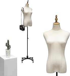 Dress Form Mannequin Torso with Stand, 51-75 inch Adjustable Height Female Mannequin Body on Wheels, Clothing Manikin Display for Sewing Stores and Boutique Shop, White