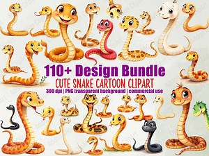 Cute Snake Watercolor Clipart Illustration Cartoon Style PNG Bundle Printable Nursery Animal Digital Download Image Pack Commercial Use C034 - Etsy