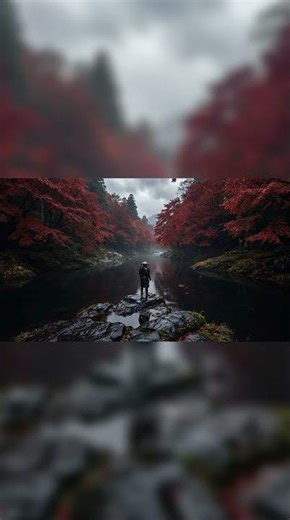 Silent River Flow: Samurai & Autumn Leaves 🍁🌊 #4k