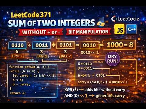 LeetCode 371 | Sum of Two Integers 🔥 Without + or - | Bit Manipulation
