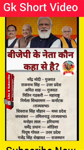 बीजेपी के नेता कौन कहा से है ? 😱🤔 Who are the BJP leaders from? #shorts #gk #bjp #viral #shortvideo