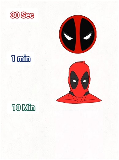 Deadpool drawing in 30 sec. 1 min. 10m. How to draw Deadpool