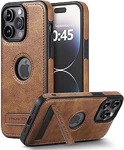 Leather Case for iPhone 13 Pro Max Case, Protective Slim with Kickstand Shockproof Phone Cases, Built-in Invisible Stand Compatible with iPhone 13 Pro Max 6.7'' (Brown, for iPhone 13 Pro max)