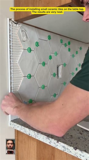 The process of installing small ceramic tiles on the table top. The results are very neat. #shorts