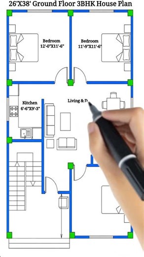 26×38 Modern 3BHK Residential House Plan | Ground Floor Design with Parking | Smart Layout