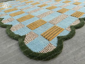 Scallop Hand-tufted Wool Rug, Blue & Green - Etsy