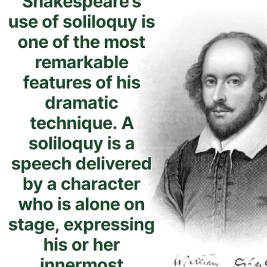 6.4K views · 104 reactions | William Shakespeare’s use of soliloquy is one of the most remarkable features of his dramatic technique. A soliloquy is a speech delivered by a character who is alone on stage, expressing his or her innermost thoughts, emotions, and motives directly to the audience. It allows the dramatist to reveal a character’s private feelings and psychological state, creating intimacy between the character and the audience. Part 1 | Explore English Literature | Facebook