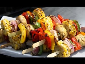 Grilled Caribbean Vegetarian Kebabs.