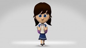 A student girl walking with backpack. 3d cartoon.