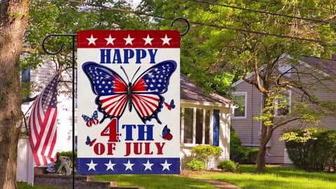 Dyrenson Happy 4th of July Butterfly Decorative Garden Flag, Patriotic America Stars Yard Outside Home Decoration, American USA Burlap Outdoor Small Decor Double Sided 12 x 18