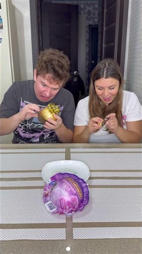 Which of them managed to eat their chocolate nut ball faster? 😂 #shorts Best video by Hmelkofm