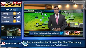 Wind gusts up to 30 miles per hour are possible this afternoon as a clipper system passes to our northeast, | 25News WEEK