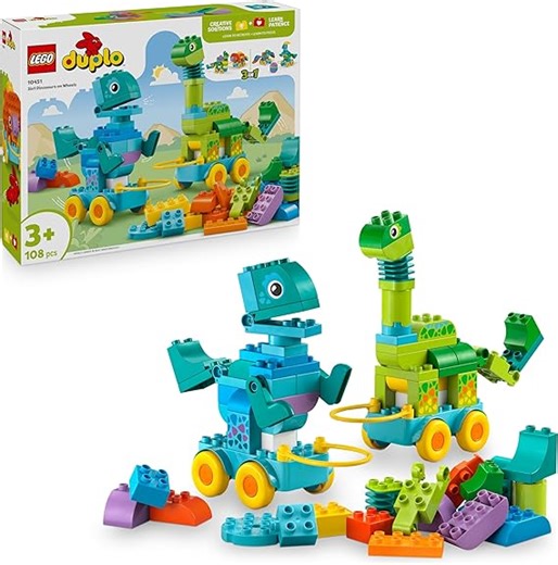 LEGO DUPLO Town Dinos auf Rädern 3-in-1-Set - Spielzeug für Mädchen & Jungen ab 3 Jahren - Diplodocus und T. rex, Triceratops & Stegosaurus oder Pteranodon & Parasaurolophus Dinosaurierfiguren - 10451