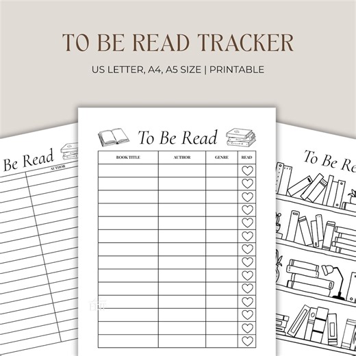 To Be Read List Printable, 3 Styles, Book Tracker PDF (US Letter, A4, A5) - Etsy Australia
