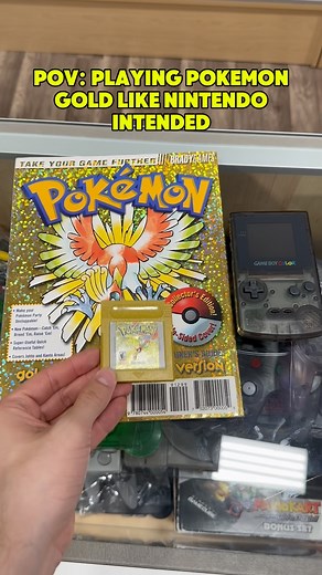104K views · 5.5K reactions | Playing Pokemon Gold as Nintendo intended! Pokemon gold, the Gameboy color, and strategy guide are available at our Los Angeles video game store or online website | ButtonDelight | Facebook