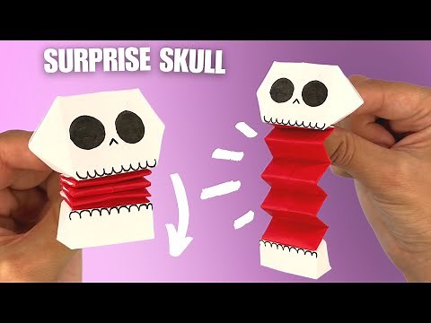 Halloween origami sugar skull with surprise jaw, DIY Halloween paper skull