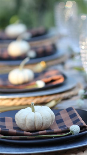 Autumn tablescapes are my love language 🍂✨ White pumpkins, gold flatware, rattan placemats, and the prettiest dinner napkins from @geometry.house — such a cozy mix of old new! I used a few white gomphrena blooms from the garden to finish it off. 🌿 If you’re shopping for napkins or any of Geometry’s beautiful products, my code GARDENSPOT saves you on your order! 🤍 Would you host fall dinners like this? #carlythegardenspot #FallTablescape #TablescapeInspo #CozyFallVibes #AutumnDecor #FallEntert