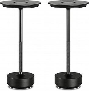 2 Pack Cordless Table Lamp, LED Rechargeable Table Light with 3 Temp Settings, Stepless Dimming, 5000mAh Battery, USB-C, Memory, Aluminum Alloy, for Home, Patio, Restaurant, Outdoor. Black