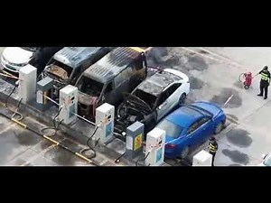 Electric car charging catches on fire and explodes