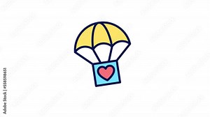 Animated humanitarian color icon. Disaster relief. Charitable aid program. Welfare. Seamless loop HD video with alpha channel on transparent background. Simple filled line motion graphic animation