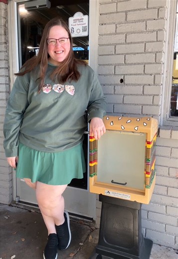 The Cheesebooker is installed, loaded and mapped at Big Dawg BBQ at the Station on 29th in Bryan, Tx! We’ll host an official grand opening with tons of free books for all ages and kids activities on Saturday, March 28, from noon to 2! All welcome and my SIXTH @Little Free Library is open now! Look for LFLs near you on the Little Free Library World Map! Also my next two are now decided and committed to locations! I’ll be making a giant SpongeBob for BCS Pallet Pickers and a giant pop tart for the