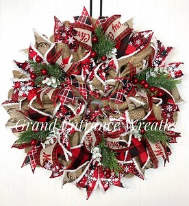 Burlap Christmas Wreath: Buffalo Check, Snowflake Door Decor - Etsy